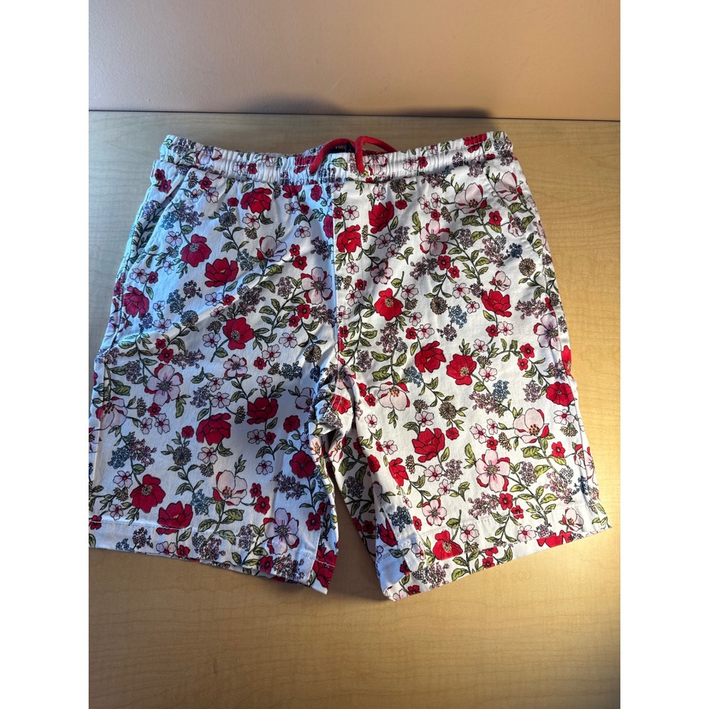 Forever 21 Men Floral Shorts White Red Green Botanical Print Drawstring Large